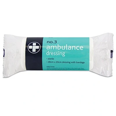Image of Reliance Medical No 3 Sterile Ambulance Dressing Highly Absorbent, Individually Wrapped, for Deeper Wounds and Treating Injuries, 28 x 20 cm, 1 Piece