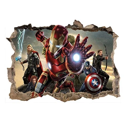 Image of Kibi 3D Stickers Trompe L&#039;Oeil Avengers Iron Man Wall Marvel Character Sticker
