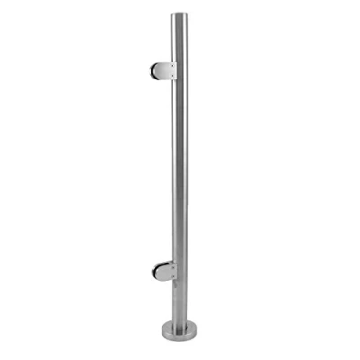 Image of Balustrade End Post 1100mm High 304 Stainless Steel Glass Clamps and Rubbers Brushed Metal Indoor Outdoor Decking Landing Railing Staircase 110cm