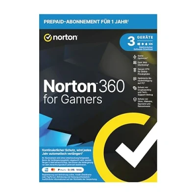 Image of Norton 360 for Gamers 2021, Cyber Security PC Gamers, Subscription with Auto Extension 3 Devices 1 Year PC/Mac/Android Download Activation Code in Original Packaging