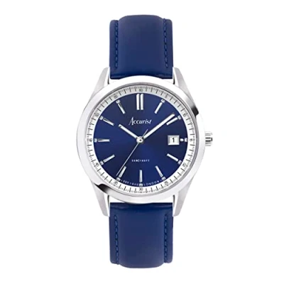 Image of Accurist Mens Everyday 40mm Quartz Watch in Blue with Analogue Display, and Leather Strap 74010