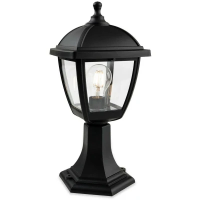 Image of Firstlight Palma Anti Corrosion Style Pillar Lantern in Black and Clear Glass
