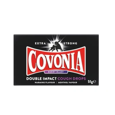 Image of Covonia Double Impact Cough Drops Berry Blast 51g Extra Strong warming flavour and menthol vapour