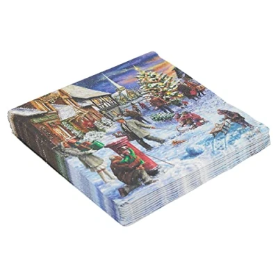 Image of Christmas Design 20 Paper Decorations Napkins 3 Ply 33cm Lunch Dinner Party Serviettes (40, Winter Village Scene)
