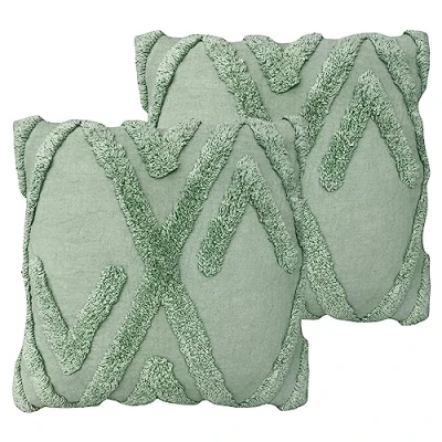 Image of Furn. Kamjo Geometric Tufted Feather Filled Cushion Twin Pack, Eucalyptus, 50 x 50cm