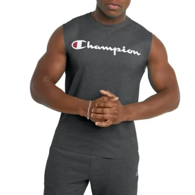Image of Champion Men&#039;s Graphic Jersey Muscle Shirt, Granite Heather, S