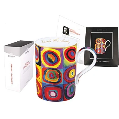 Image of CARMANI Tea Mug, Perfect Ceramic Fine Bone China Coffee Mugs with Wassily Kandinsky &quot;Squares Concentric Circles&quot; 400ml