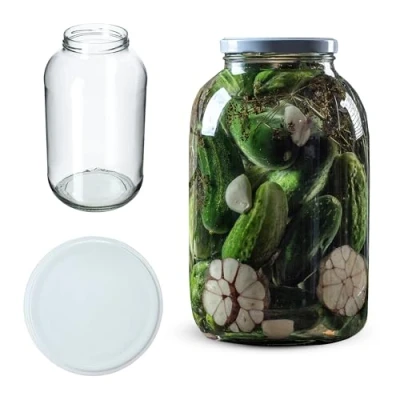 Image of KADAX Glass Jar 4 L, Large with Wide Mouth for Preserving, Pickling and Fermenting, Storage Pickles Sauerkraut (White Lid)