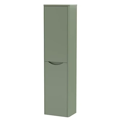 Image of nuie Modern Bathroom Wall Hung 2 Door Tall Unit, 350mm, Satin Green, 400mm