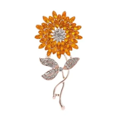 Image of Crystal Sunflower Brooch Pin Rhinestone Yellow Flower Lapel Elegant Sun Brooches Golden Badge Clothes Accessories Jewelry Gift for Women Girls