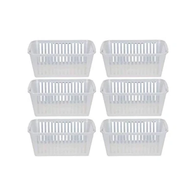 Image of Karrma Ltd 6 X Plastic Handy Basket Storage Available in two colors : Silver and Clear Fashionable Touch Perfect Match for any Decoration (37cm, White)