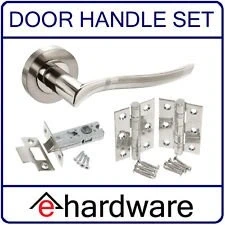 Image of Rossi Twin Finish DOOR Handle Lever On Rose LATCH PACK POLISHED CHROME / SATIN