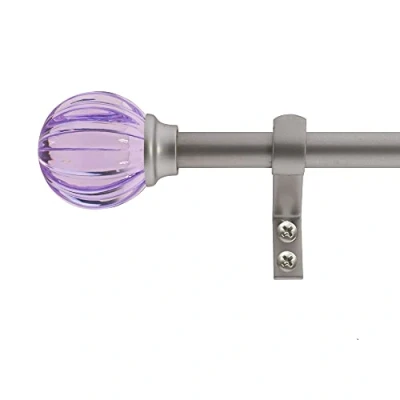 Image of Decopolitan 5/8&quot; Fluted Ball Curtain Rod Set, 26 to 48 Inches, Purple