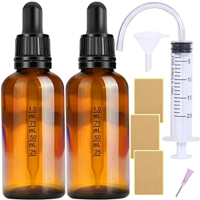 Image of nuts OT Brown Glass 50ml Dropper Bottles Pipettes 2pcs Eye Droppers Amber with 5 Auxiliary Accessories Suitable for Essential Oils Massage Perfumery Aromatherapy Laboratory