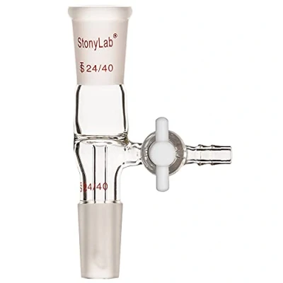 Image of stonylab Borosilicate Glass Vacuum Flow Control Adapter with Standard 24/40 Joint and Side PTFE Stopcock for Lab Supply