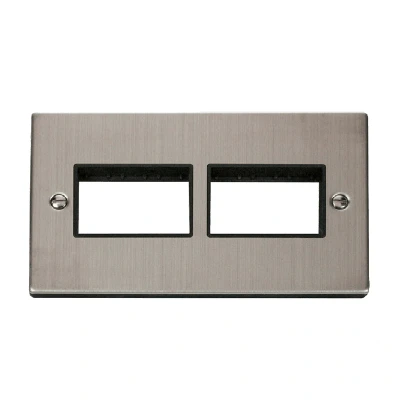 Image of Click Deco 2 Gang Plate x 3 Aperture Unfurnished Stainless Steel Black Inserts
