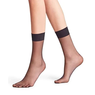 Image of 1 Pair Black Shelina 12 Denier Ultra Transparent Ankle Highs With Shimmer Ladies 5.5 8 Falke