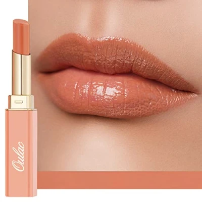 Image of Oulac Moisturising Lipstick Nude Peach Moisture Shine Hydrating &amp; Tinted Lip Balm for Dry Lips, Medium Coverage Colour Juicy Look, Glossy Finish, Vegan, Cruelty Free, Señorita (05)