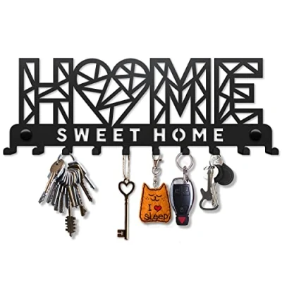 Image of SirHoldeer Key Holder for Wall, Hooks Wall Mounted with 10 Hooks, Heavy Duty Hangers Living Room Bathroom Kitchen Bedroom Black Metal Racks Home Sweet