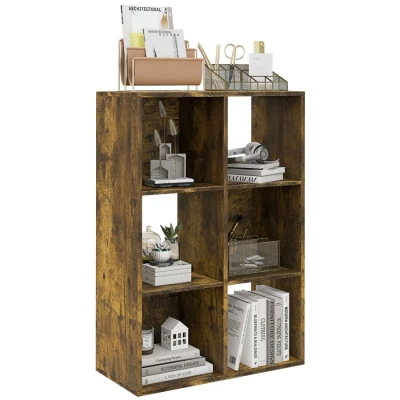 Image of HOMCOM 3 tier 6 Cubes Storage Unit Particle Board Cabinet Bookcase Organiser Home Office Shelves Rustic Brown