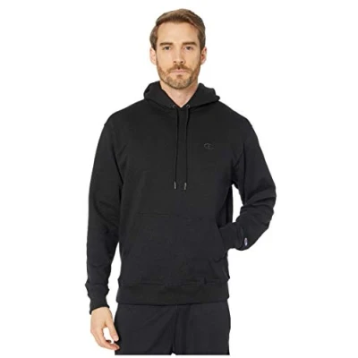 Image of Champion Men&#039;s Powerblend Fleece Hoodie Hooded Sweatshirt, Black C Logo, XS