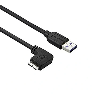 Image of StarTech.com 1m 3 ft Slim Micro USB 3.0 Cable M/M Left Angle A to B Angled 3.1 Gen 1 (5Gbps) (USB3AU1MLS), Black