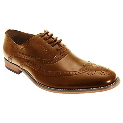 Image of Mens &#039;Goor&#039; 5 Eyelet Brogue Oxford Shoes Tan PU, UK 11 / EU 45