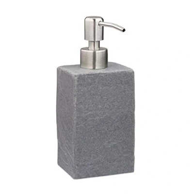 Image of Relaxdays Soap Dispenser, 200 ml, Refillable, Bathroom, for Liquids &amp; Lotions, Polyresin, Stainless Steel Pump, Grey, 17.5 x 7.5 8 cm