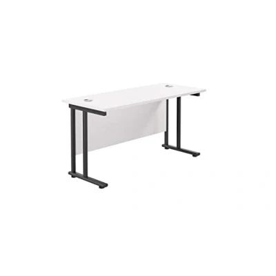 Image of Office Hippo Heavy Duty Rectangular Cantilever Desk, Home Table, Integrated Cable Ports, PC Desk For or Home, 5 Yr Wty Black Frame/White Top, 140cm x 60cm