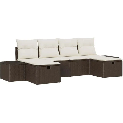 Image of vidaXL 6 Piece Garden Sofa Set with Cushions Brown Poly Rattan