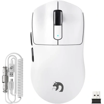 Image of MAMBASNAKE M3 39g SUPERLIGHT Wireless Gaming Mouse with Coiled Cable, PixArt PAW3395PRO Sensor, Up to 40000 DPI, BT/2.4G Wireless/Wired, 200Hrs Battery, Dual Driver, for PC/Xbox/PS/Mac (White)