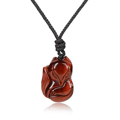 Image of COAI Red Tiger Eye Stone Fox Pendant Necklace for Women