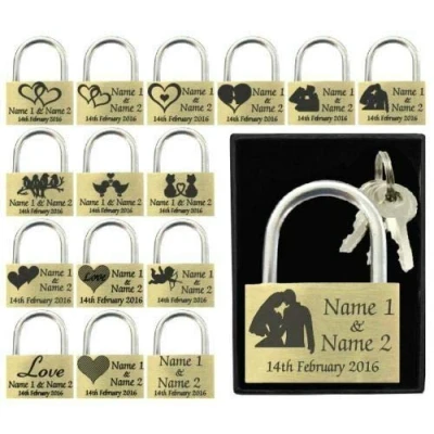 Image of Anniversary, Valentines Present, Wedding Favour 40mm Love Lock Personalised Engraved Padlock (Bride &amp; Groom 1)