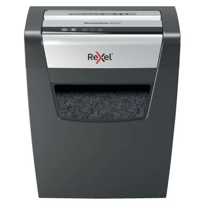 Image of Rexel Momentum X410 Cross Cut Paper Shredder, Shreds 11 10 Sheets (70 80 gsm), 23 Litre Bin, Black, 2104571