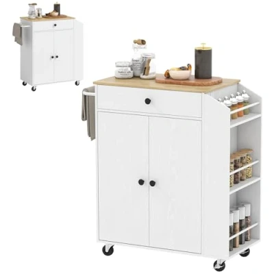 Image of HOMCOM Kitchen Island with 3 Tier Spice Rack, Cart Towel Rack