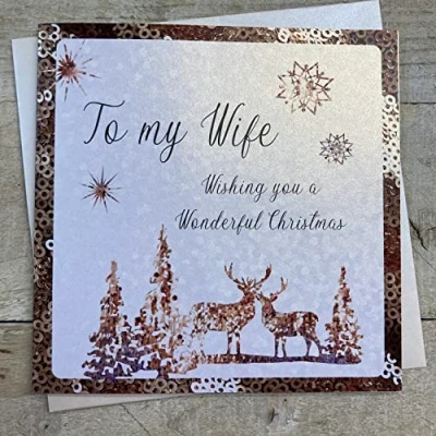 Image of White Cotton Cards C5 W&quot;to My Wife&quot; Handmade Christmas Card