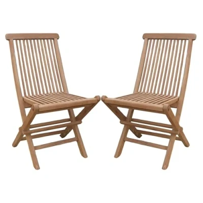 Image of BrackenStyle Palma Teak Folding Garden Patio Chair Set of 2 Stylish Foldable Outdoor Wooden Dining Seat