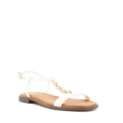 Image of Dune London Womens Ladies Chain Croc Effect Flat Sandals Lotty White Leather (archived) Size UK 8