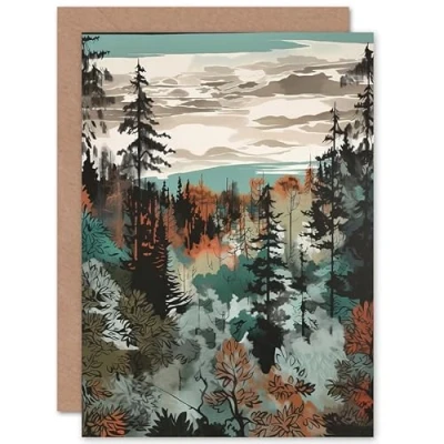 Image of Artery8 Taiga Boreal Autumnal Colours Forest Landscape Travel Birthday Sealed Greeting Card Plus Envelope Blank inside