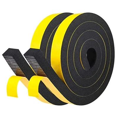 Image of fowong Thick Self Adhesive Foam Tape 25mm(W) x 20mm(T) Black Weather Stripping Seal for Sliding Door Jamb Front Frame Windows Insulation Strip, 2 Pcs Total 4M Long
