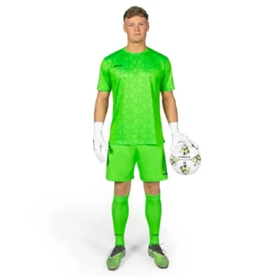 Image of FORZA Men&#039;s Goalkeeper Kit [XS XXL] Complete Football Set with Short Sleeve Jersey, Shorts &amp; Knee High Socks (UK, Alpha, S, Regular, Fluro Green)