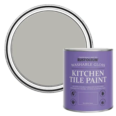 Image of Rust Oleum Grey Water Resistant Kitchen Tile Paint in Gloss Finish Tree 750ml