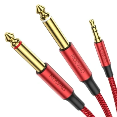 Image of MOSWAG 3.5mm 1/8&quot; TRS Male to 2X 6.35mm 1/4&quot; TS Mono Stereo Y Cable Splitter 10FT/3Meter Compatible for Home Systems,Laptop,Amplifier,Mixer Audio Recorder，MP3,etc