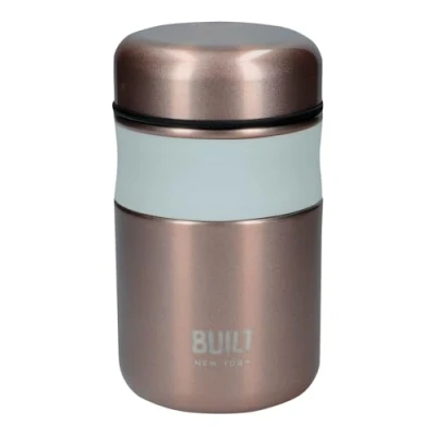 Image of BUILT Double Wall Vacuum Insulated Food Flask for Hot and Cold Foods, Stainless Steel, Rose Gold, 490 ml