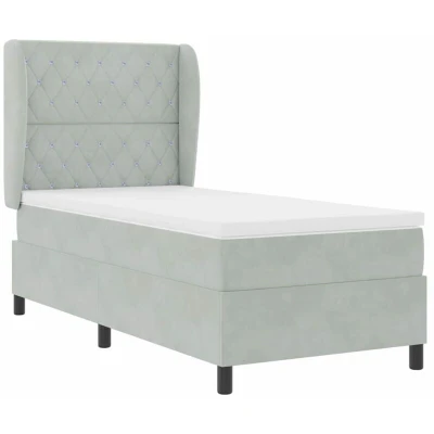 Image of Box Spring Bed with Mattress Light Grey 90x200 cm Velvet Vidaxl