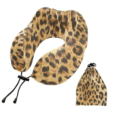 Image of YOUJUNER Travel Pillow Leopard Print Memory Foam Neck Support Cushion