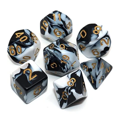 Image of CREEBUY DND RPG Polyhedral Dice Set Black &amp; White for Dungeon and Dragons D&amp;D Pathfinder Role Playing Game with Bag