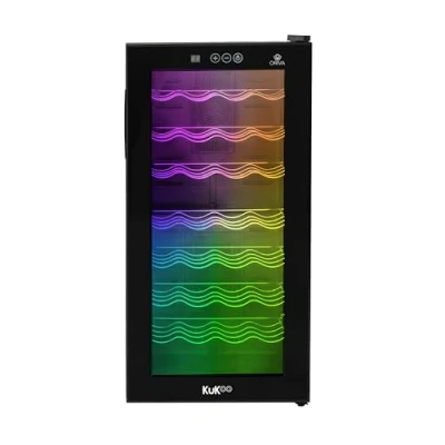 Image of Wine Cooler Fridge Under Counter 78L 28 Bottle Capacity Black Glass Door LED Lights 7 Colours with Remote Control Music Light Sync Digital Display Touch Panel 8 to 18C Thermoelectric Drinks