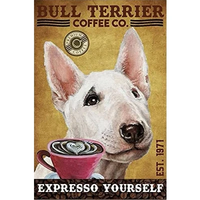 Image of TNND Bull Terrier Dog Coffee Metal Sign Art Tin Poster Gift 8x12 inch