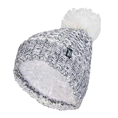 Image of HEAT HOLDERS Ladies Nordic Knit Fleece Lined Cuffed Thermal Winter Bobble Hat with Pom (One Size, Black (Lund))